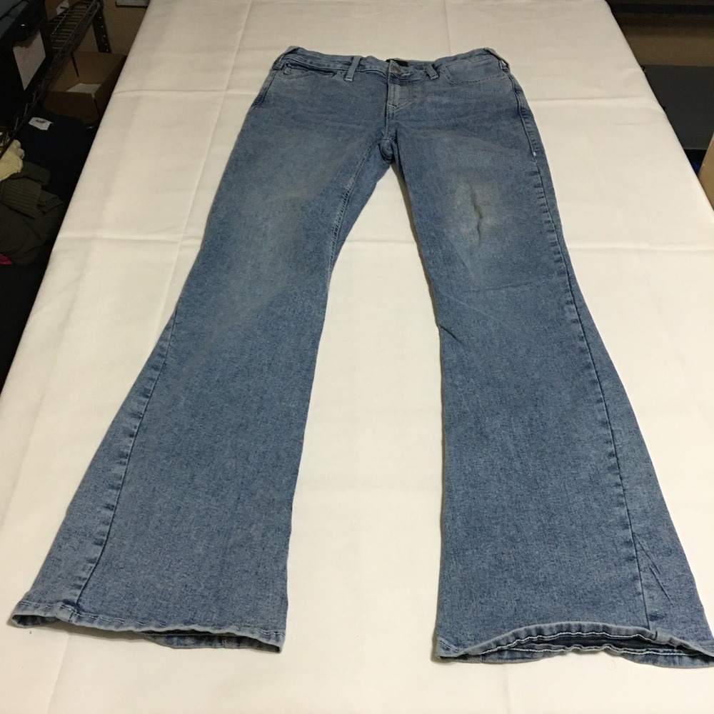 True Religion Joey Mid Rise Flare Jeans Womens Size 30 Blue Flap Pockets